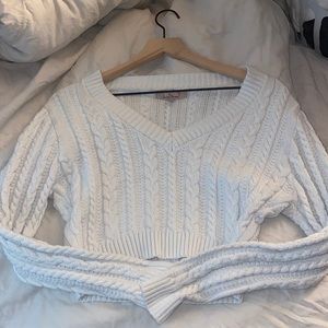 Cropped White Love Tree Sweater
